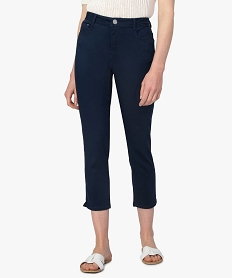 GEMO Pantacourt femme en toile unie coupe slim Bleu