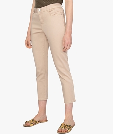 GEMO Pantacourt femme en toile unie coupe slim Beige