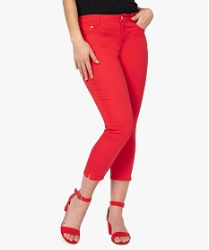 GEMO Pantacourt femme en toile unie coupe slim Rouge