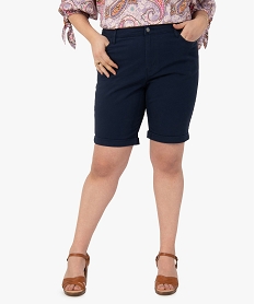 GEMO Bermuda femme grande taille en toile unie coupe ajustée Bleu