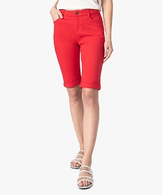 GEMO Bermuda femme en toile unie avec revers cousus rouge standard