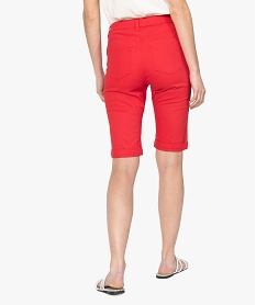 bermuda femme en toile unie avec revers cousus rouge shortsA471001_3