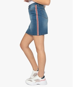 jupe femme en jean avec bandes tricolores sur les cotes bleuA471301_1