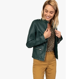 veste femme biker avec zips vert vestesA472601_1