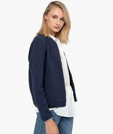 GEMO Sweat femme zippé effet matelassé avec fil lurex Bleu