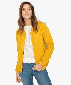 GEMO Sweat femme zippé effet matelassé avec fil lurex Jaune