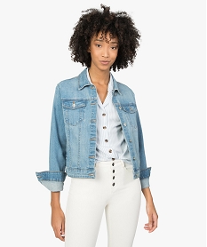 GEMO Veste en jean femme coupe large et courte bleu standard