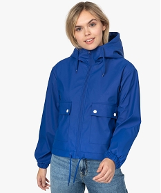 GEMO Veste femme imperméable coupe courte et capuche Bleu