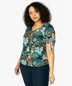 GEMO Blouse femme imprimée avec manches fantaisie nouées Imprimé