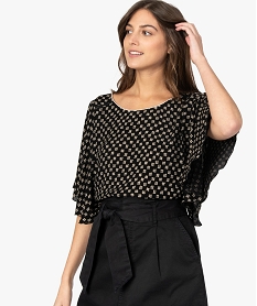 GEMO Blouse femme imprimée avec manches effet chauve-souris Noir