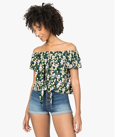 GEMO Blouse femme imprimée à col Bardot et bas noué Imprimé