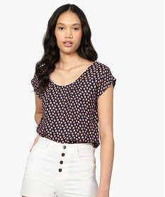 GEMO Blouse femme fleurie à dos fantaisie et bas élastiqué Imprimé
