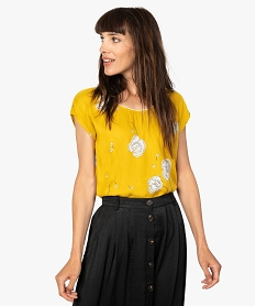 GEMO Blouse femme fleurie à dos fantaisie et bas élastiqué Imprimé