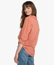 chemise femme en lyocell avec fausses poches poitrine orangeA480401_3