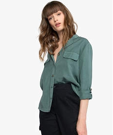 GEMO Chemise femme en Lyocell avec fausses poches poitrine Vert