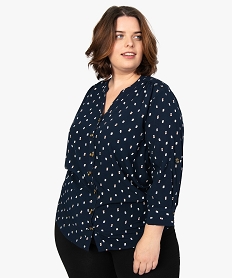 GEMO Blouse femme grande taille imprimée à manches 34 Bleu