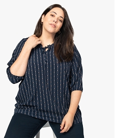 GEMO Blouse femme grande taille imprimée à manches 34 et col fantaisie Imprimé