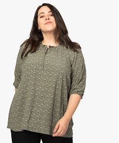 GEMO Blouse femme grande taille imprimée à manches 34 et col fantaisie Imprimé