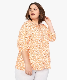 GEMO Blouse femme grande taille imprimée à manches 34 et col fantaisie Imprimé