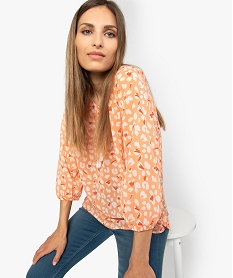 GEMO Blouse femme imprimée en voile à col rond Imprimé