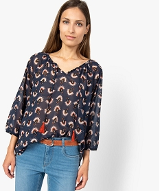 GEMO Blouse femme imprimée en voile à col rond Imprimé