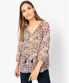 GEMO Blouse femme imprimée en voile à col rond Imprimé