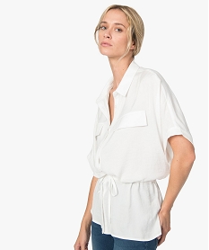 GEMO Chemise femme satinée avec cordon à la taille Beige