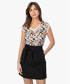 GEMO Tee-shirt femme imprimé avec touches de dentelle kaki fonce