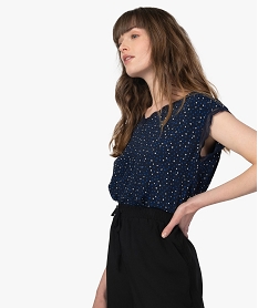 GEMO Tee-shirt femme imprimé avec touches de dentelle Bleu