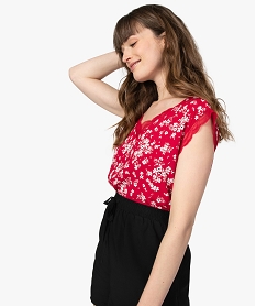 GEMO Tee-shirt femme imprimé avec touches de dentelle rouge vif