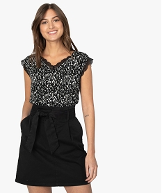 GEMO Tee-shirt femme imprimé avec touches de dentelle noir standard