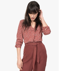GEMO Blouse femme à manches longues à petits motifs marron chine