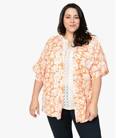 GEMO Chemise femme grande taille forme kimono fluide à fleurs Imprimé