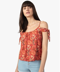 GEMO Top femme à bretelles à motifs fleuris jaune chine