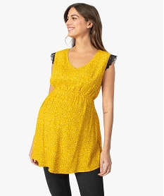 GEMO Tunique de grossesse à découpe dos originale et dentelle jaune vif