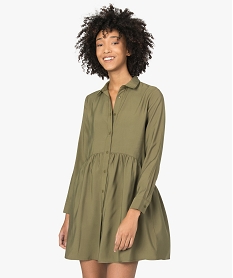 GEMO Robe femme avec col chemise et jupe évasée Vert