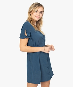 GEMO Robe femme courte boutonnée à taille élastiquée Bleu