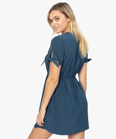 robe femme courte boutonnee a taille elastiquee bleu robesA486801_2