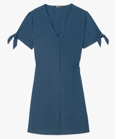 robe femme courte boutonnee a taille elastiquee bleuA486801_4