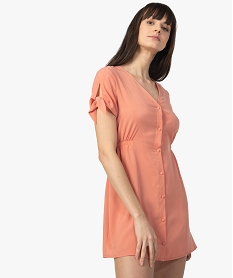 GEMO Robe femme courte boutonnée à taille élastiquée Orange