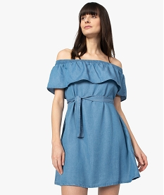 GEMO Robe femme en Lyocell à col volanté Bleu