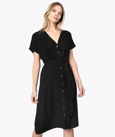 GEMO Robe femme à manches courtes boutonnée sur lavant Noir