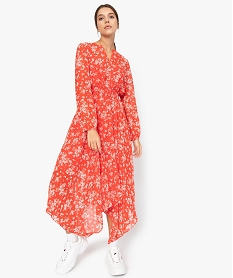 GEMO Robe femme en voile fleuri et taille en smocks Imprimé