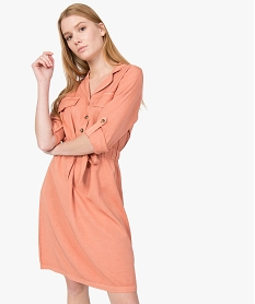 GEMO Robe femme en Lyocell forme chemise Orange