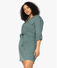 GEMO Robe femme forme chemise en lyocell Vert