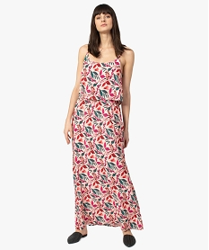 GEMO Robe femme longue fluide effet 2-en-1 et liens croisés au dos Imprimé