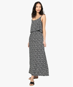 GEMO Robe femme longue fluide effet 2-en-1 et liens croisés au dos Imprimé