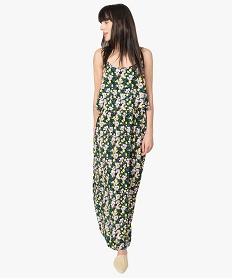 GEMO Robe femme longue fluide effet 2-en-1 et liens croisés au dos Imprimé