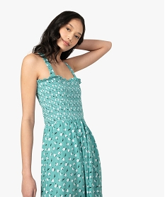 GEMO Robe femme longue avec buste smocké et bretelles croisées kaki fonce