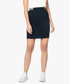 GEMO Jupe femme en maille extensible avec ceinture fantaisie Bleu
